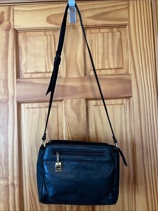Handbags - Elegant Black Leather Satchel with Gold Accent